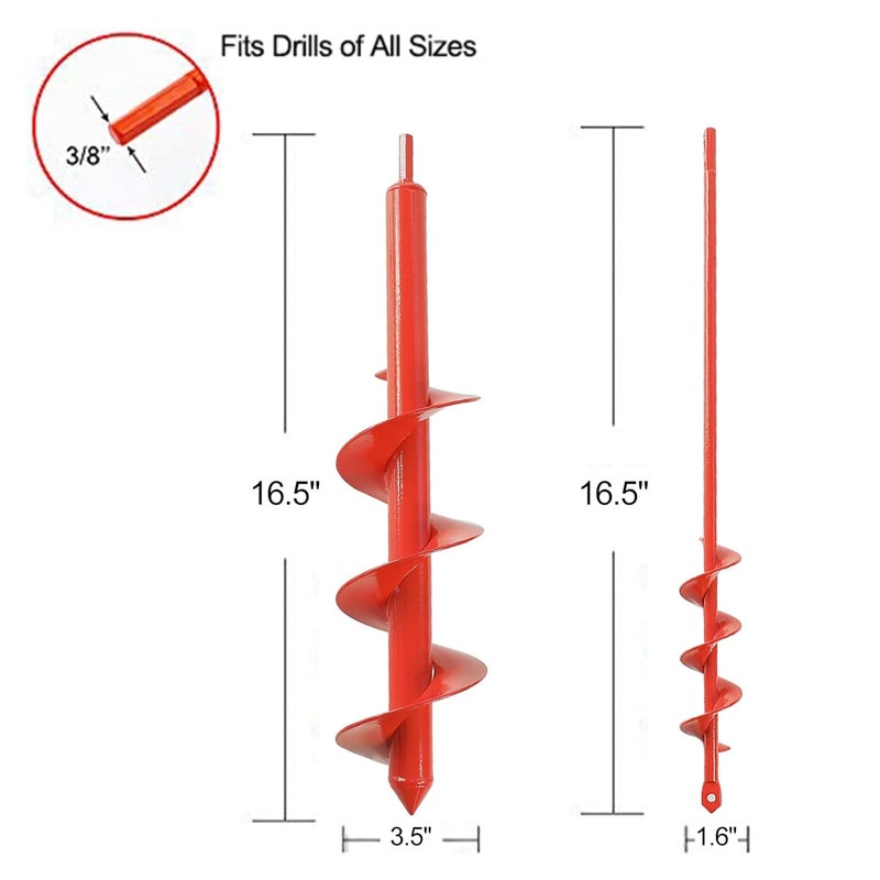 MAXCCINO Auger Drill Bit for Planting Set of 2, Garden Ground Earth Spiral Drill Bit for 3/8" Hex Drive Drill, for Post Hole Digger Bulb Bedding Digging Plant Rapid Planter - Image 2